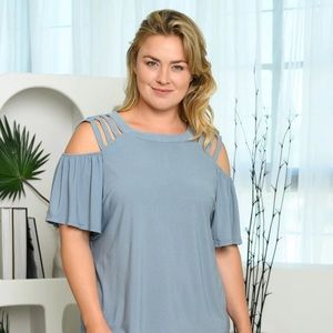 New Junior's Cute Boutique Blue open shoulder top last one!